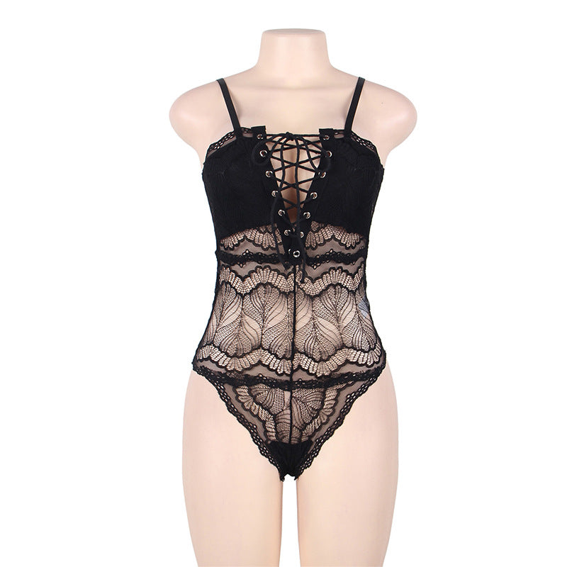Image of Europe and the United States Plus Size Erotic Underwear Suspenders Tie Deep V One-piece Underwear Foreign Trade Wholesale Amazon 80630